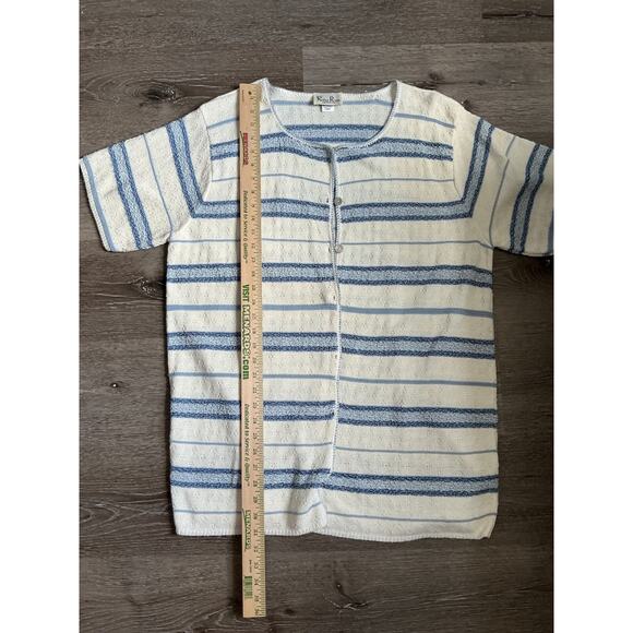 Reba Rose White Blue Stripe Long Line Short Sleeve Cardigan Coastal Grandma 22/2 - Picture 8 of 8